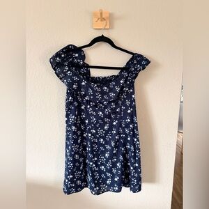 Hollister Navy Blue Floral Dress Off Shoulder Large Petite PL